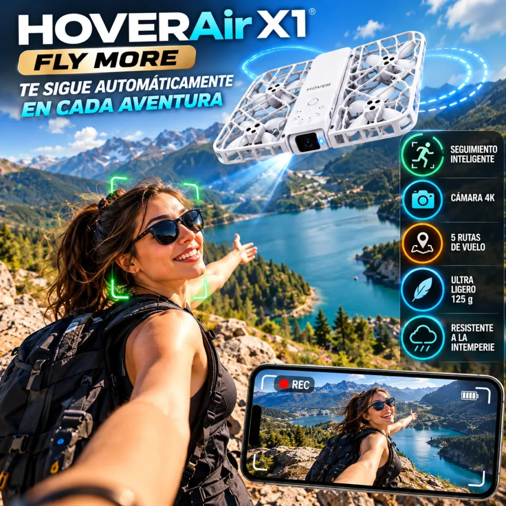HOVERAir X1 - Fly More Cámara de vuelo autónomo de bolsillo - Fly More Combo 125 g Ligero 5 rutas de vuelo preprogramadas Sistema láser VIO y ToF Resistente a la intemperie Garantía de 12 meses Bolso plegable Drones de grabación electrónica - plegable., foto 5